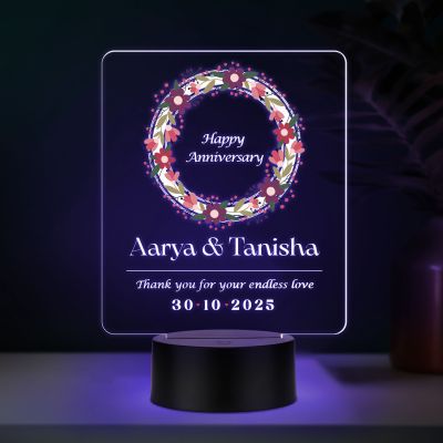 Personalized Couple Night Lamp Custom with Name & Date Bedside Table Lamp Couple Gift Anniversary, Wedding, Marriage, Valentine Day Multicolored Light (Anniversary Gift)